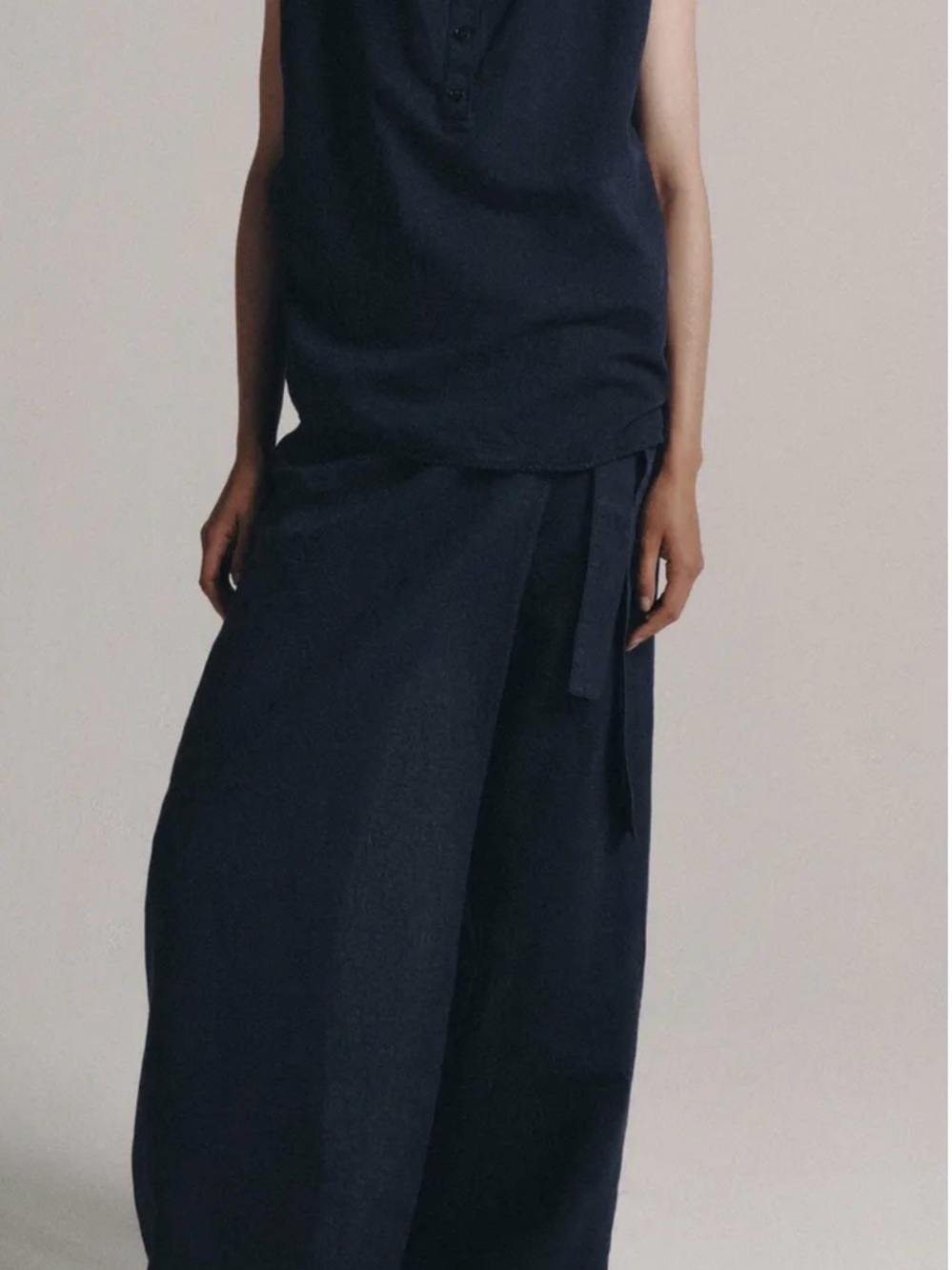 NWT Zara ZW Collection Linen Sarong Wrap Pants Navy XS
